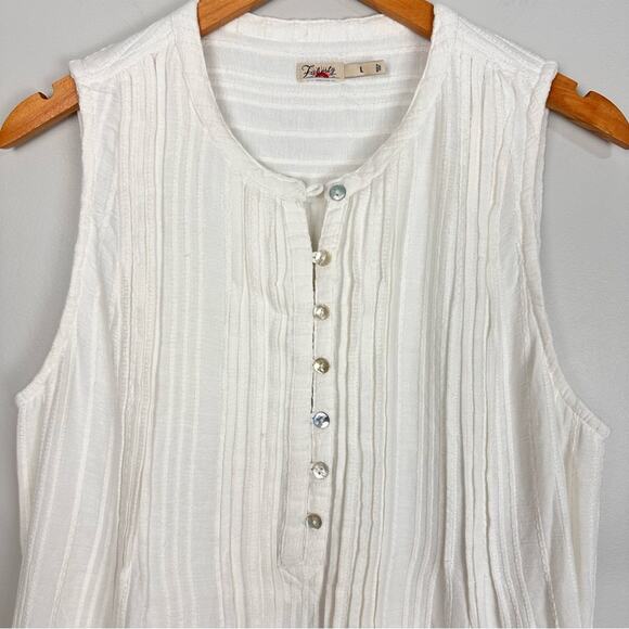 Faherty Isha Pintuck Organic Cotton Pleated Sleeveless Shift Dress Large White - Picture 6 of 15